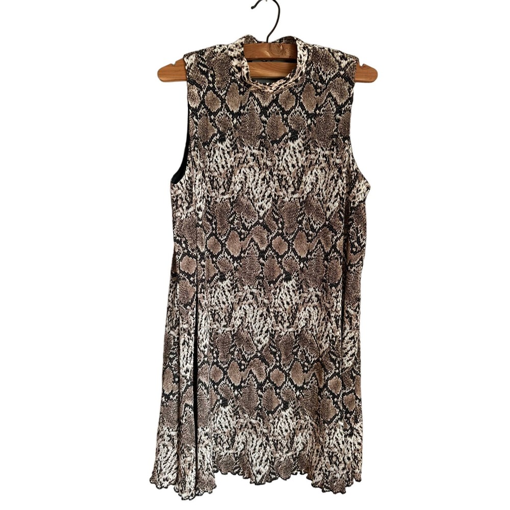 Sadie & Sage Womens Shift Dress Snakeskin‎ Print Sleeveless Mock Neck Brown L